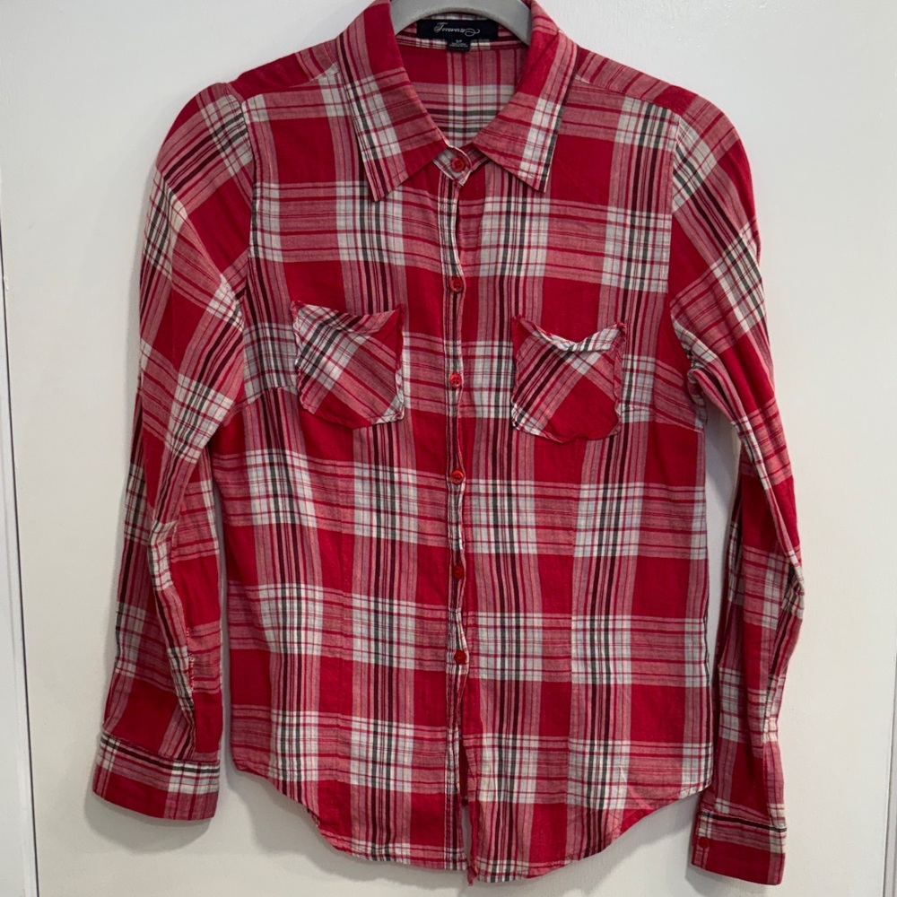 Forever 21 Red and White Plaid Shirt